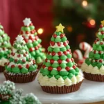 A festive Little Debbie Christmas Tree Cake with white frosting, red stripes, and green sprinkles